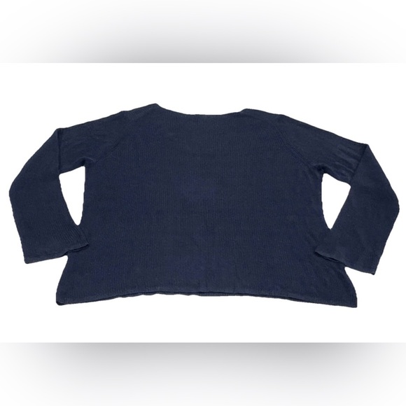 Eileen Fisher Sweater Large Navy Blue Pullover V Neck Rib Knit Casual - Picture 4 of 8